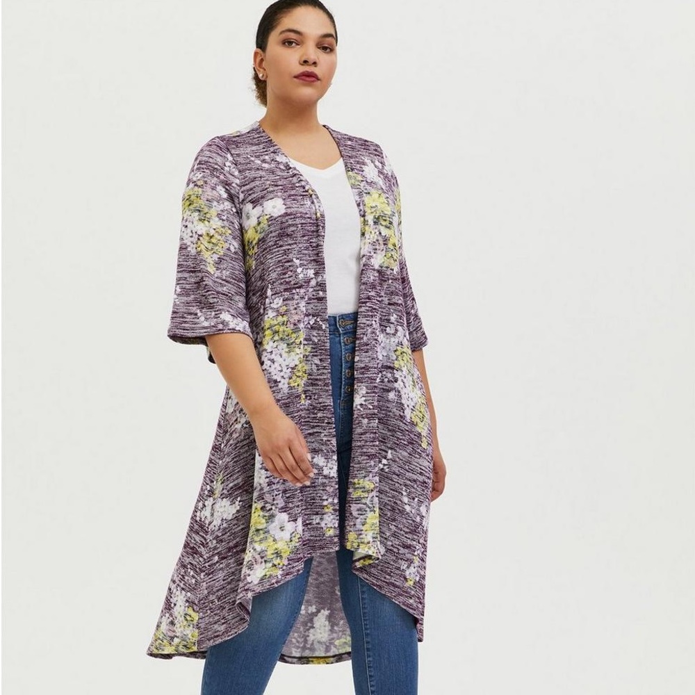 NWT Torrid Size 1 Kimono Hi-Low Duster Floral Purple